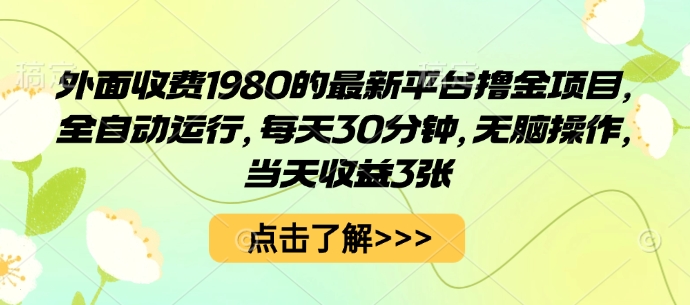 外面收费1980的最新平台撸金项目，全自动运行，每天30分钟，无脑操作，当天收益3张【揭秘】-heixxmi