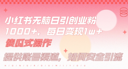 小红书无脑每日引流创业粉500+，小白每天只花半小时，躺赚长尾收益【揭秘】-heixxmi