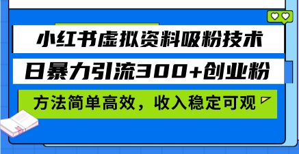 小红书虚拟资料吸粉技术，日暴力引流300+创业粉，方法简单高效，收入稳...-heixxmi