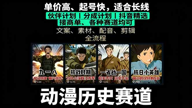 历史动漫赛道撸分成：起号、文案、素材、配音、剪辑，单视频收益破万-heixxmi