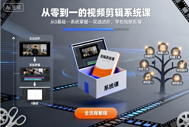从零到一的视频剪辑系统课，从0基础--系统掌握--实战进阶，学拍视频剪辑-heixxmi