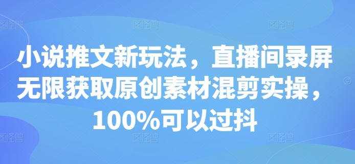 小说推文新玩法，直播间录屏无限获取原创素材混剪实操，100%可以过抖-heixxmi