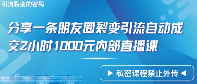 (9850期)仅靠分享一条朋友圈裂变引流自动成交2小时1000内部直播课程-heixxmi