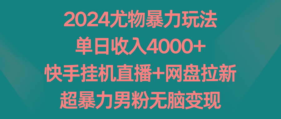 2024尤物暴力玩法 单日收入4000+快手挂机直播+网盘拉新 超暴力男粉无脑变现-heixxmi
