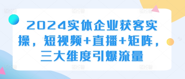 2024实体企业获客实操，短视频+直播+矩阵，三大维度引爆流量-heixxmi