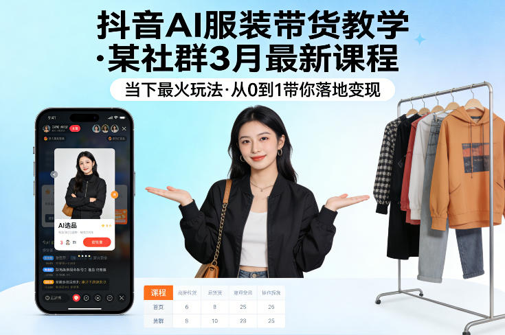 抖音AI服装带货教学，某社群3月最新课程，当下最火玩法，从0到1带你落地变现-heixxmi