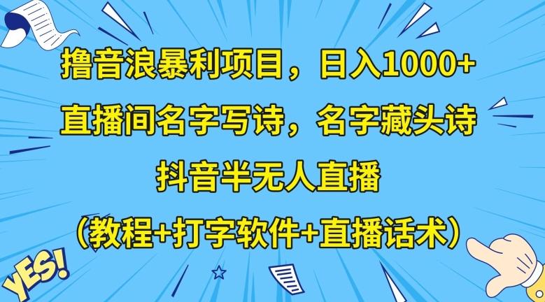 撸音浪暴利项目，日入1000+，直播间名字写诗，名字藏头诗，抖音半无人直播（教程+打字软件+直播话术）【揭秘】-heixxmi