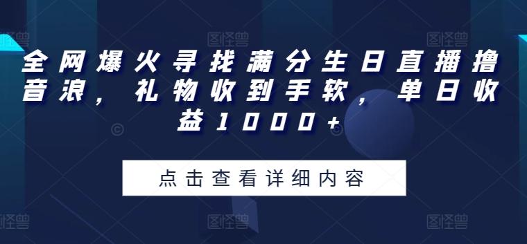 全网爆火寻找满分生日直播撸音浪，礼物收到手软，单日收益1000+【揭秘】-heixxmi
