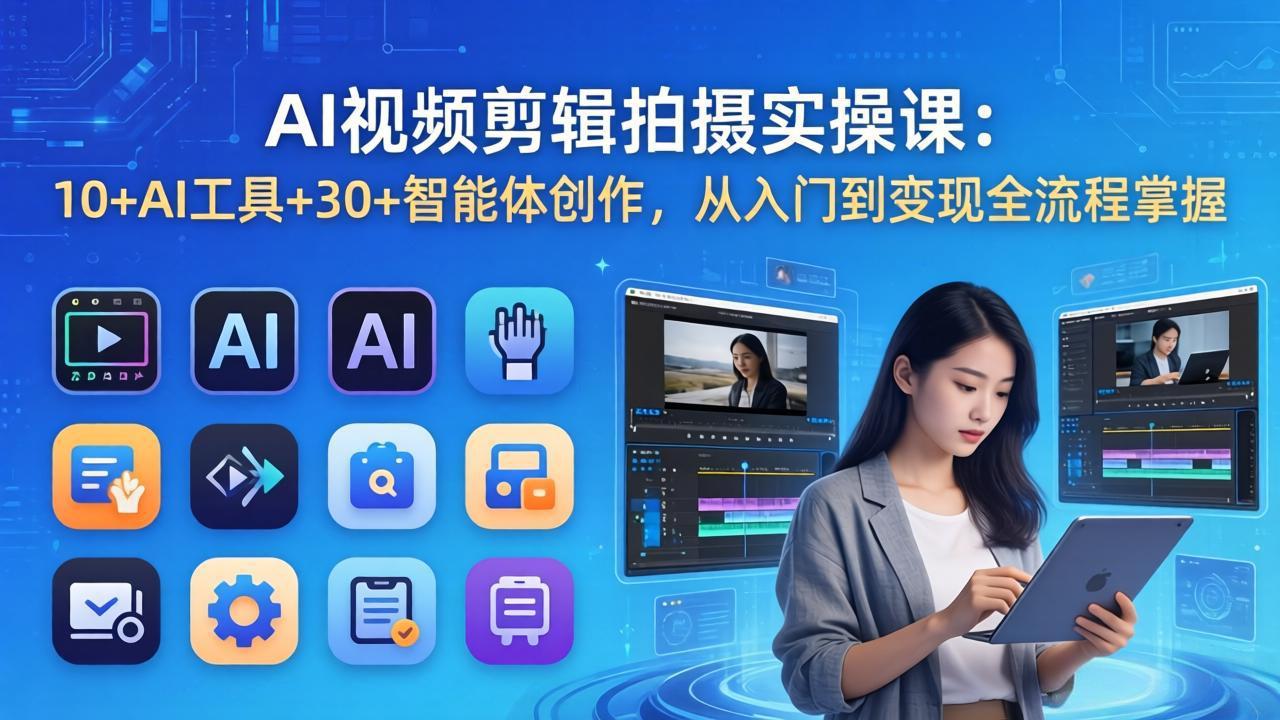AI 视频剪辑拍摄实操课：10+AI工具+30+智能体创作，从入门到变现全流程掌握-heixxmi