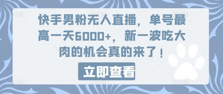 快手男粉无人直播，单号最高一天6000+，新一波吃大肉的机会真的来了-heixxmi