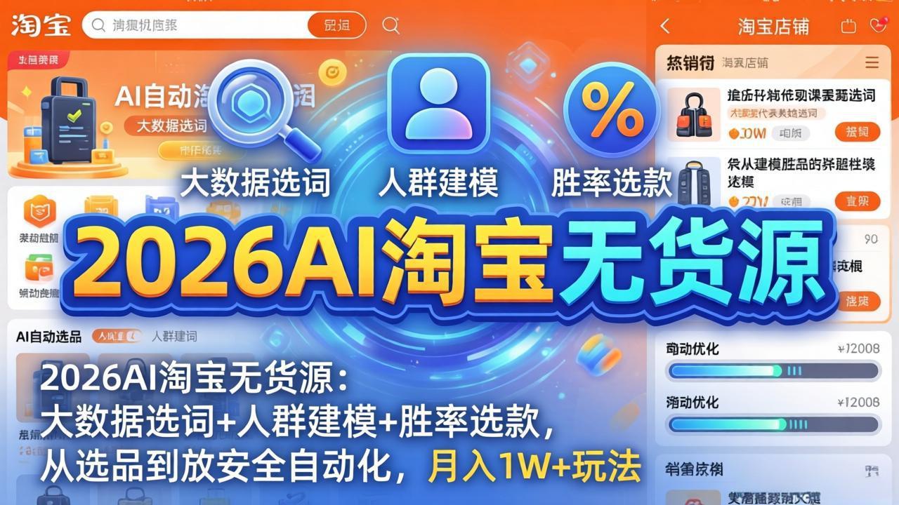 2026AI淘宝无货源：大数据选词+人群建模+胜率选款，从选品到放大全自动化，月入1W+玩法-heixxmi