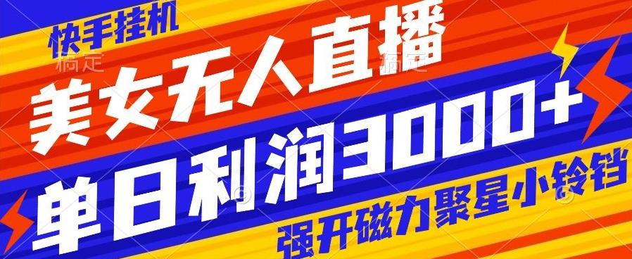 快手挂机，美女无人直播，强开磁力聚星小铃铛，日入3000+-heixxmi