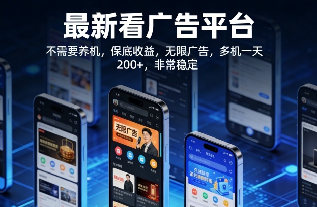 最新看广告平台，不需要养机，保底收益，无限广告，多机一天200+，非常稳定【揭秘】-heixxmi