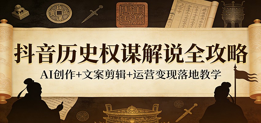 抖音历史权谋解说全攻略：AI创作+文案剪辑+运营变现落地教学-heixxmi