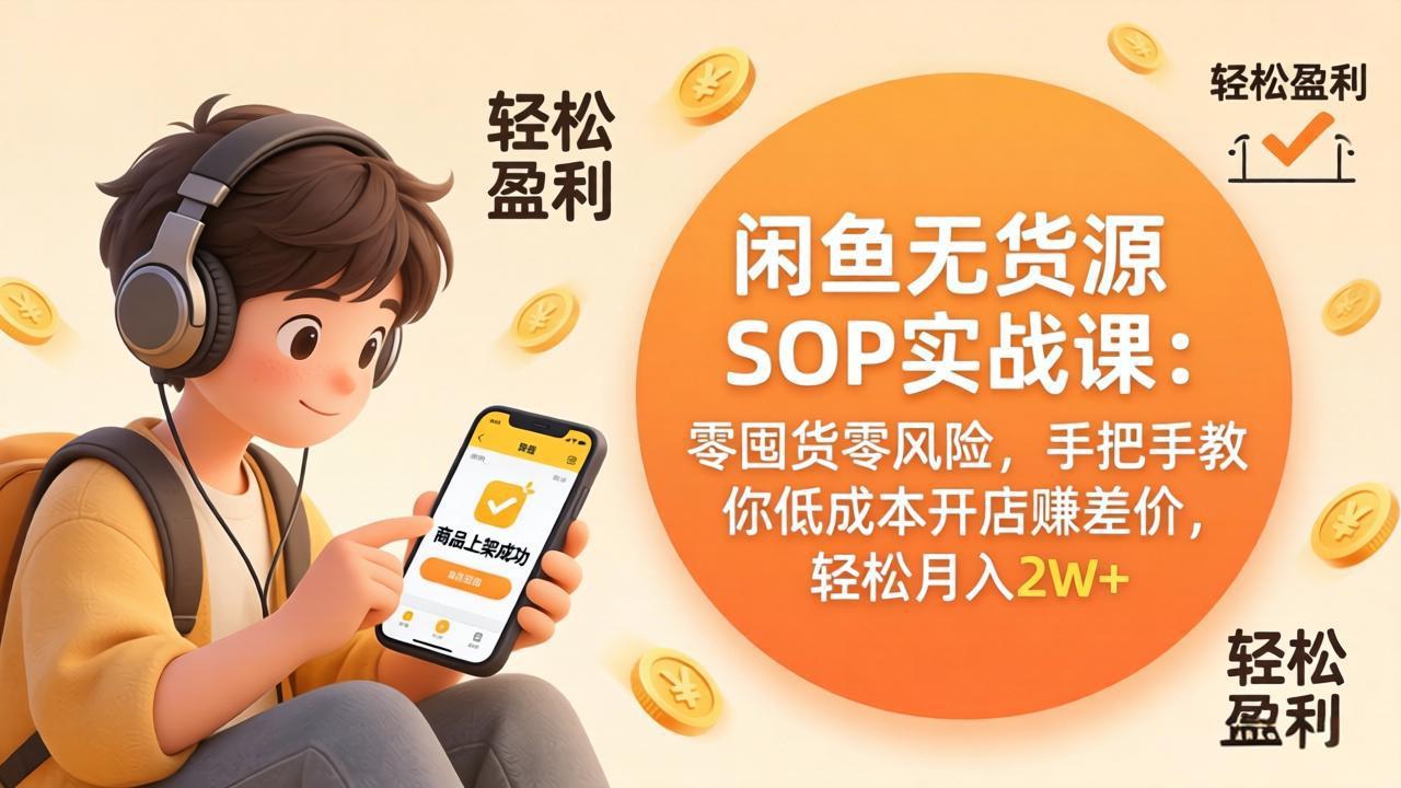 闲鱼无货源SOP实战课：零囤货零风险，手把手教你低成本开店赚差价，轻松月入2w+-heixxmi