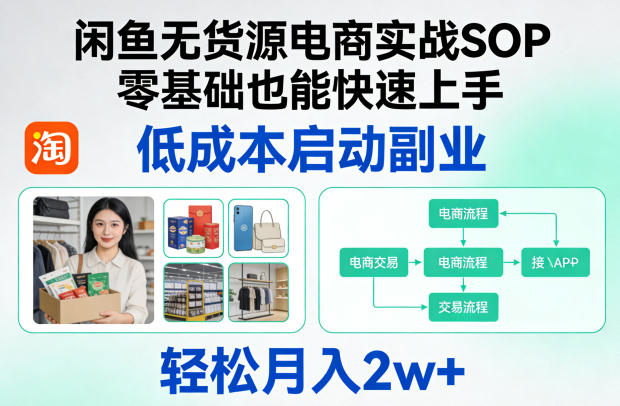 闲鱼无货源电商实战SOP，零基础也能快速上手，低成本启动副业，轻松月入2w+-heixxmi