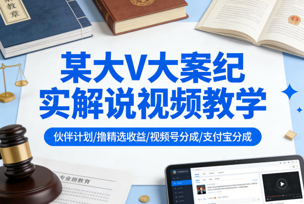 某大V大案纪实解说视频教学，可做伙伴计划、撸精选收益，视频号和支付宝分成计划均可-heixxmi
