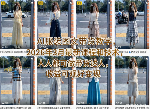 AI服装图文带货教学，2026年3月最新课程和技术，人人都可做带货达人，收益可观好变现-heixxmi