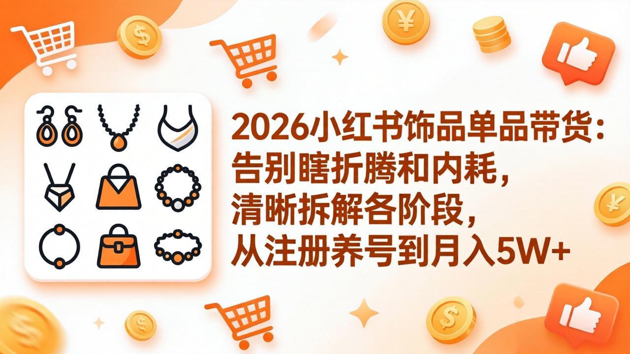 2026小红书饰品单品带货：告别瞎折腾和内耗，清晰拆解各阶段，从注册养号到月入5W+-heixxmi