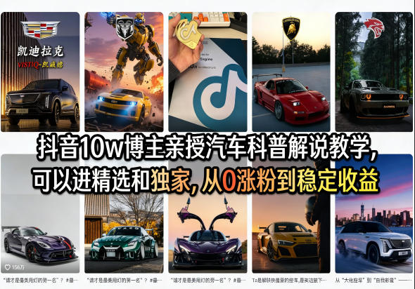 抖音10w博主亲授汽车科普解说教学，可以进精选和独家，从0涨粉到稳定收益(详细视频课程+1T素材)-heixxmi