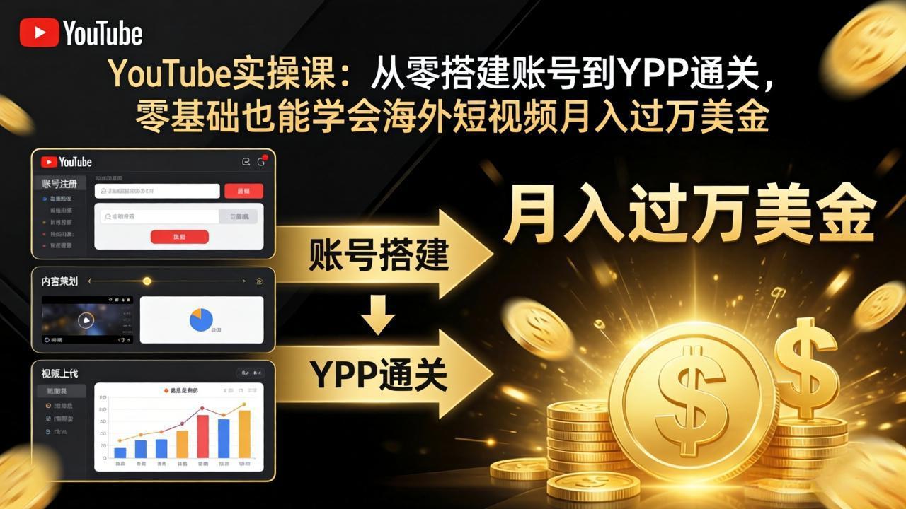 YouTube实操课：从零搭建账号到YPP通关，零基础也能学会海外短视频月入过万美金-heixxmi