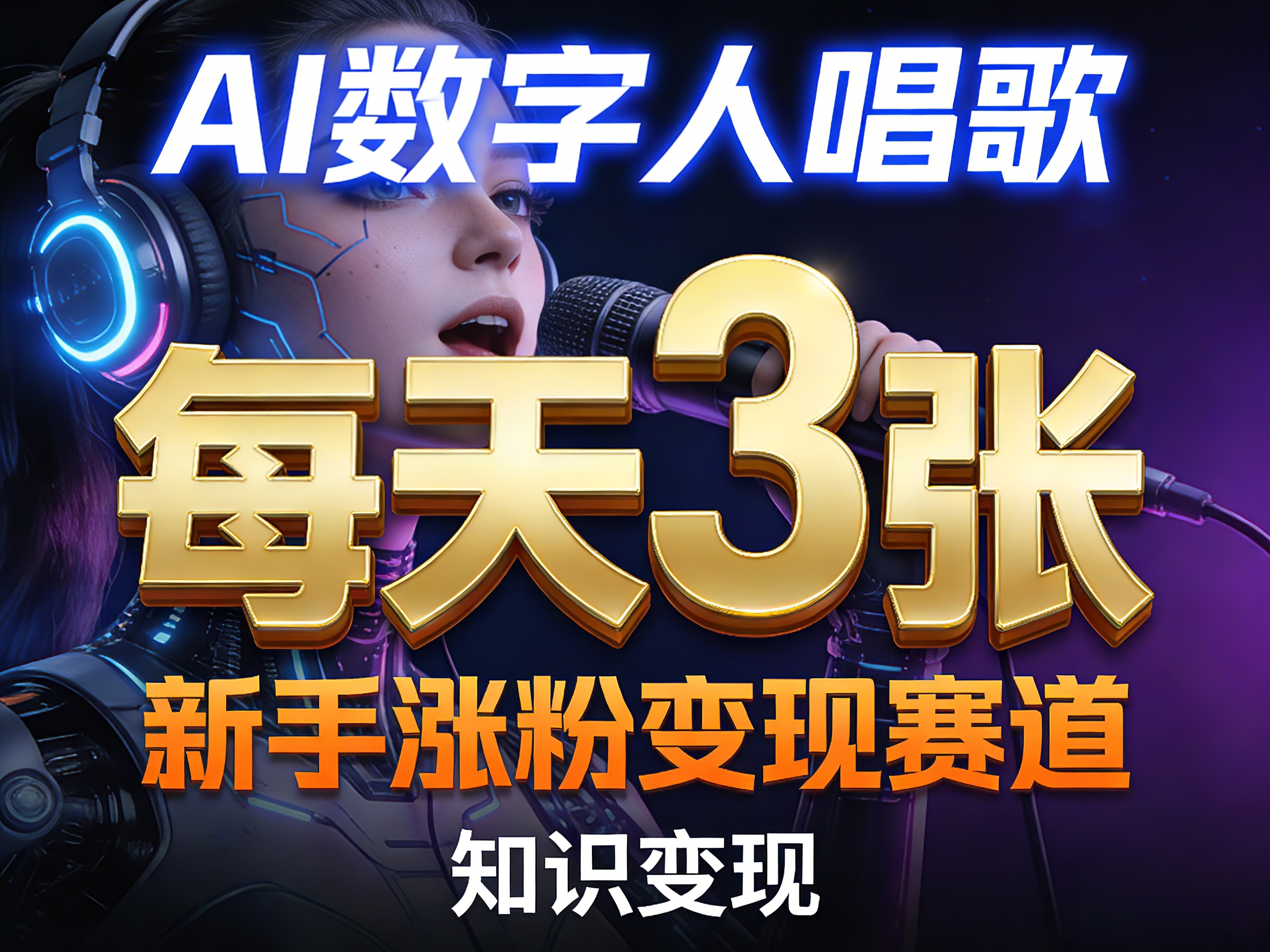 AI数字人唱歌，新手涨粉变现赛道，每天3张和知识付费，副业必备-heixxmi