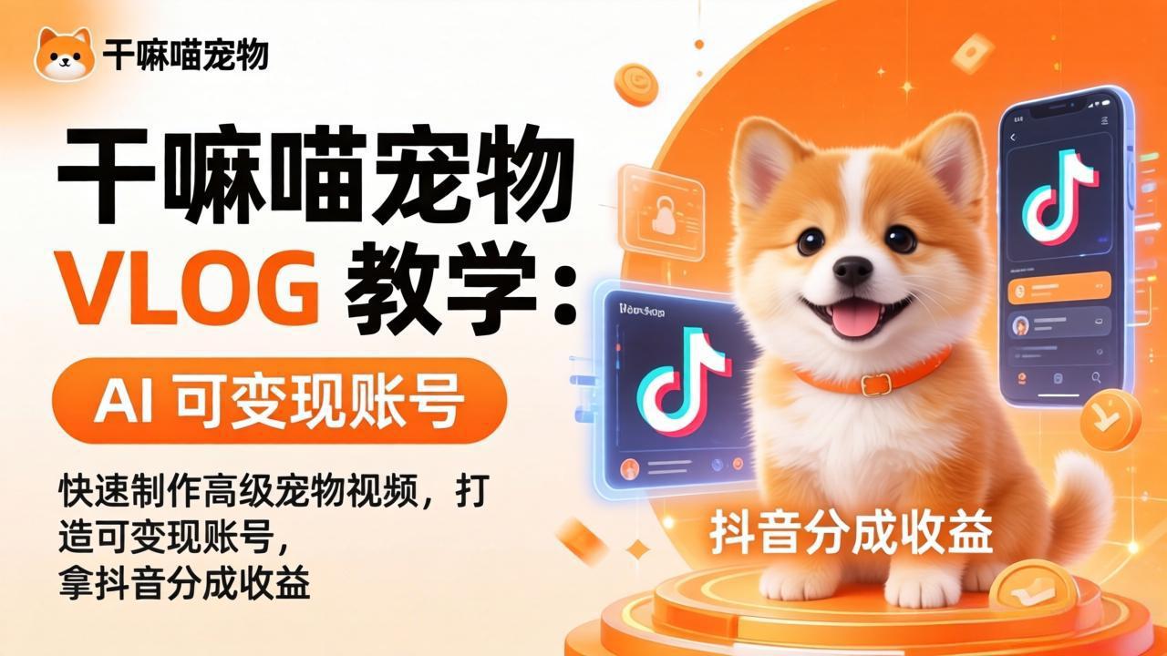 干嘛喵宠物 VLOG 教学：AI 快速制作高级宠物视频，打造可变现账号，拿抖音分成收益-heixxmi