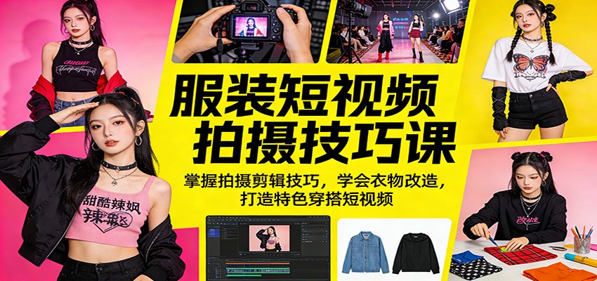 服装短视频拍摄技巧课：掌握拍摄剪辑技巧，学会衣物改造，打造特色穿搭短视频-heixxmi