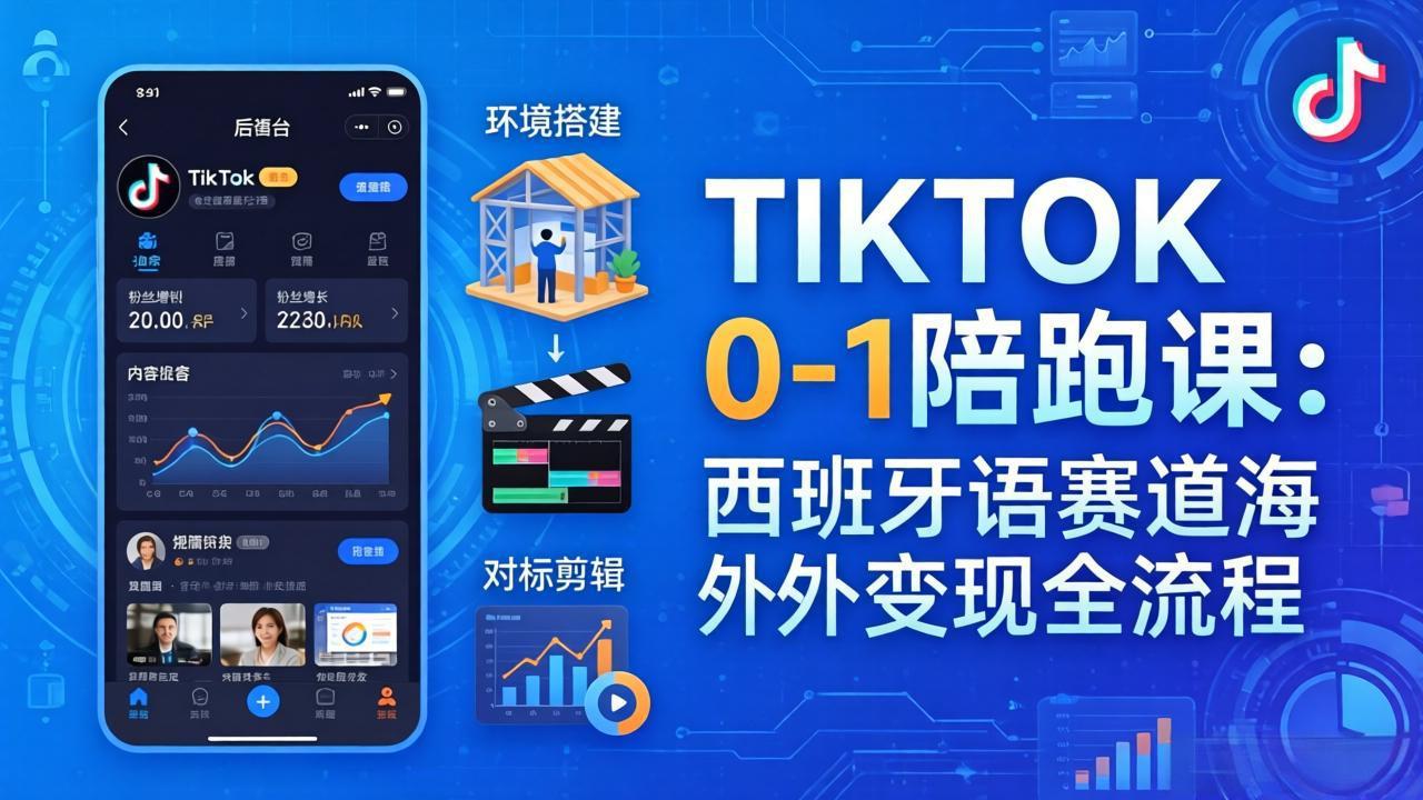 TIKTOK 0-1 陪跑课：从环境搭建到刷对标剪辑，西班牙语赛道海外变现全流程-heixxmi