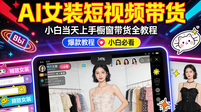 AI女装短视频橱窗带货：小白零门槛当天上手，高佣金爆款轻松賺！-heixxmi