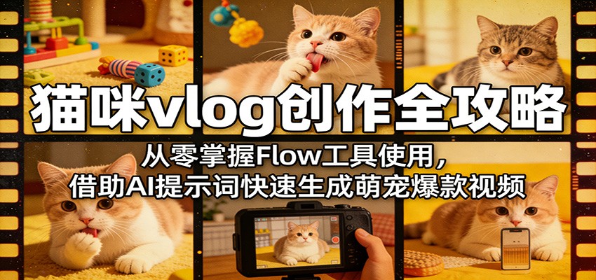 猫咪vlog创作全攻略：从零掌握Flow工具使用，借助AI提示词快速生成萌宠爆款视频-heixxmi