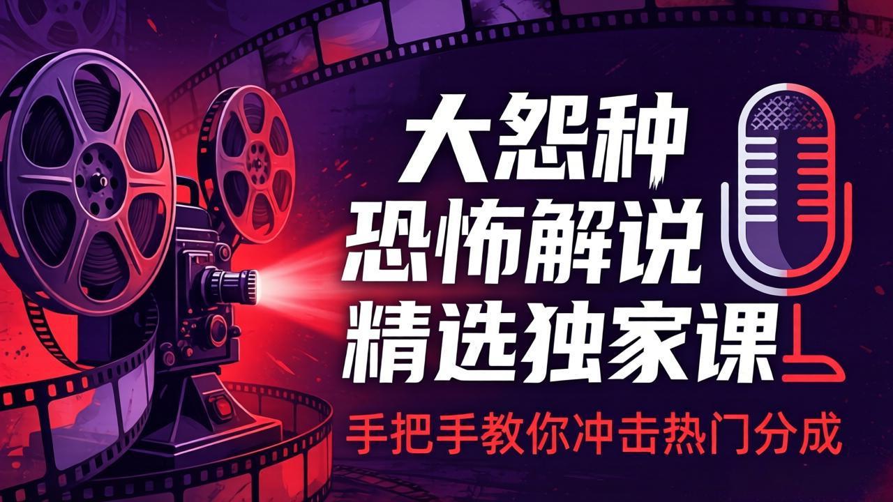 大怨种恐怖解说精选独家课：电影下载+文案配音+片头封面，手把手教你冲击热门分成-heixxmi