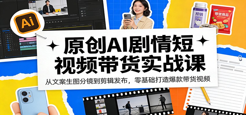 原创AI剧情短视频带货实战课：从文案生图分镜到剪辑发布，零基础打造爆款带货视频-heixxmi