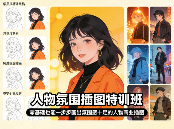 人物氛围插图特训班，零基础也能一步步画出氛围感十足的人物商业插图-heixxmi