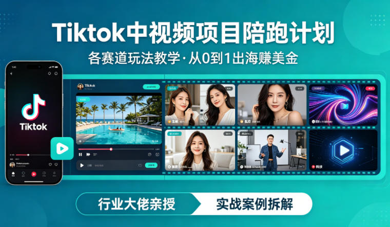 某大佬的Tiktok中视频项目陪跑，涵盖TK各个赛道玩法教学，从0到1出海賺美金-heixxmi