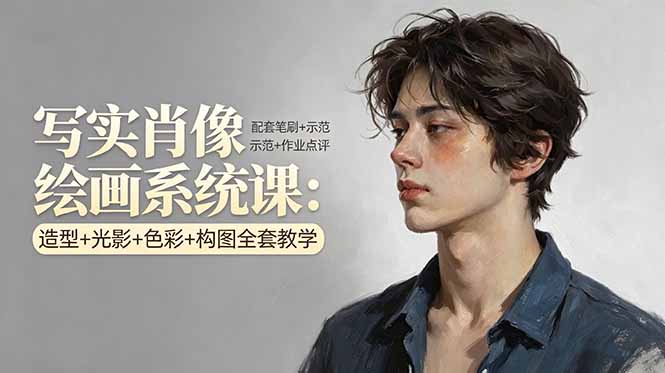 写实肖像绘画系统课：造型+光影+色彩+构图全套教学，配套笔刷+示范+作业点评-heixxmi