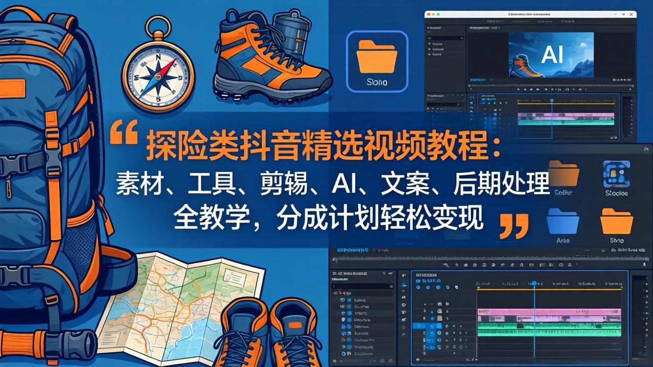 探险类抖音精选视频教程：素材、工具、剪辑、AI、文案、后期处理全教学，分成计划轻松变现-heixxmi