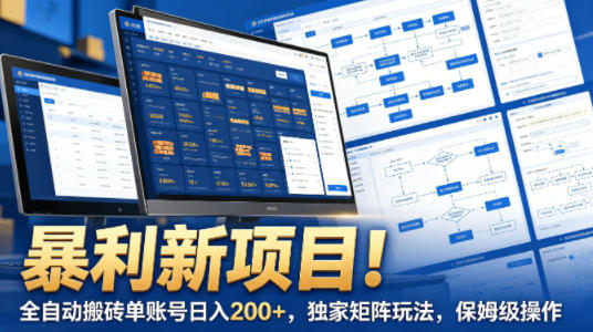 暴利新项目！全自动搬砖单账号日入200+，独家矩阵玩法，保姆级操作【揭秘】-heixxmi