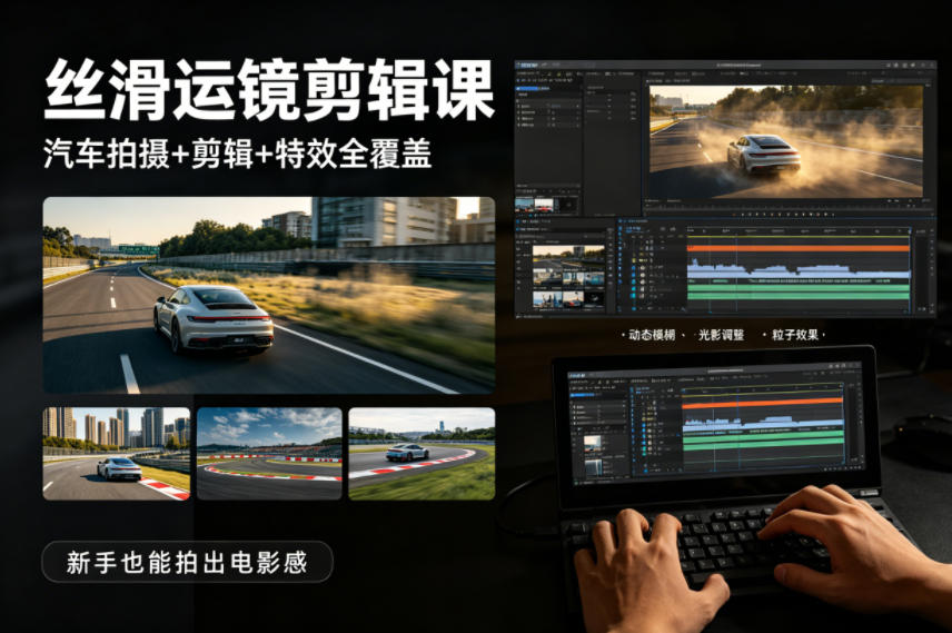 大叔丝滑运镜剪辑课，汽车拍摄+剪辑+特效全覆盖，新手也能拍出电影感-heixxmi