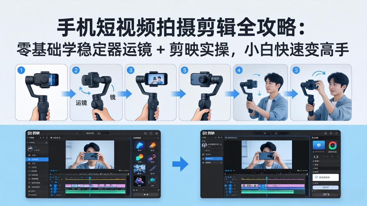 手机短视频拍摄剪辑全攻略：零基础学稳定器运镜 + 剪映实操，小白快速变高手-heixxmi