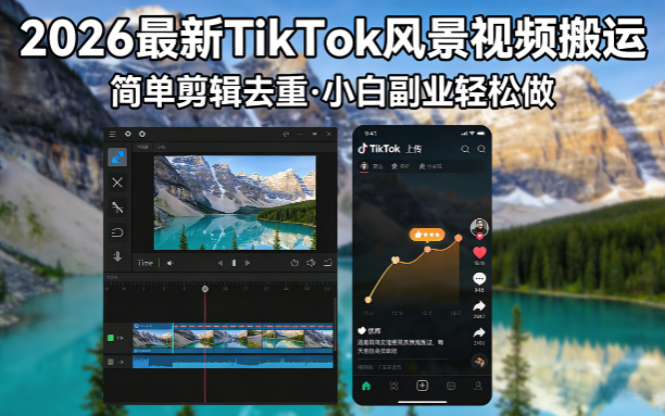2026最新TikTok风景视频搬运简单剪辑去重小白副业月入 8000-heixxmi