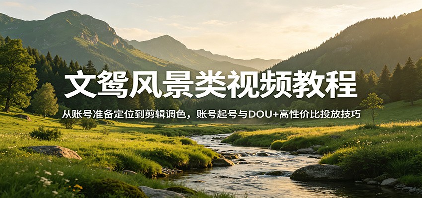 文鸳风景类视频教程：从账号准备定位到剪辑调色，账号起号与DOU+高性价比投放技巧-heixxmi