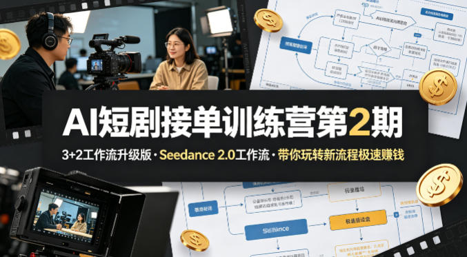 AI短剧接单训练营第2期，3+2工作流升级版，Seedance 2.0工作流，带你玩转新流程极速賺钱-heixxmi