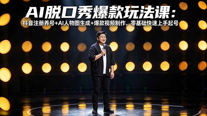 AI脱口秀爆款玩法课：抖音注册养号+AI人物图生成+爆款视频制作，零基础快速上手起号-heixxmi