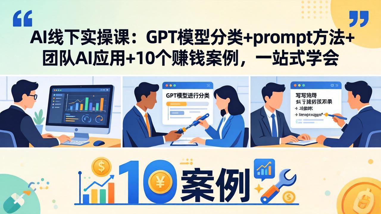 AI线下实操课：GPT模型分类+prompt方法+团队AI应用+10个赚钱案例，一站式学会-heixxmi
