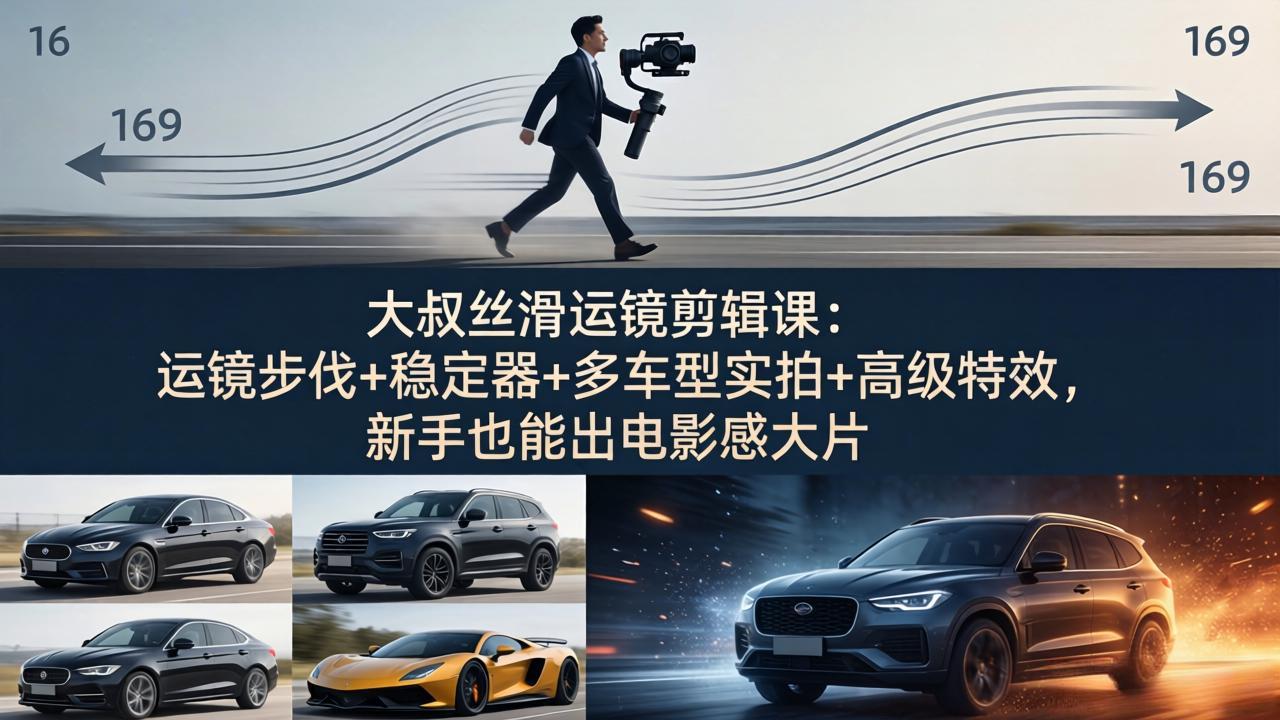 大叔丝滑运镜剪辑课：运镜步伐+稳定器+多车型实拍+高级特效，新手也能出电影感大片-heixxmi