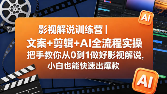 影视解说训练营｜文案+剪辑+AI全流程实操，把手教你从0到1做好影视解说，小白也能快速出爆款-heixxmi