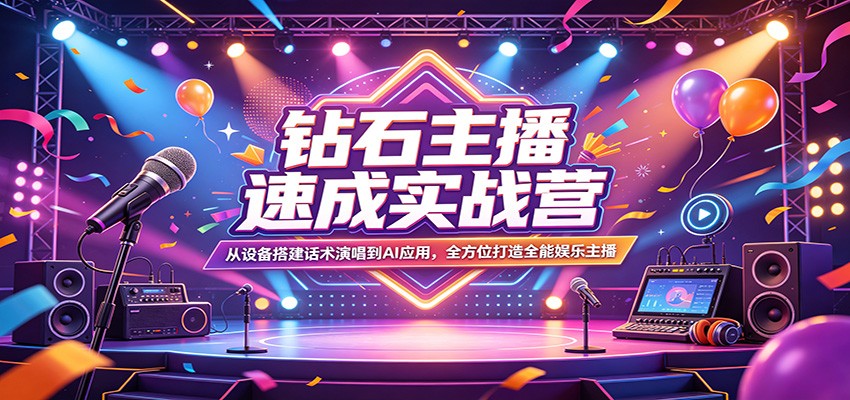 钻石主播速成实战营：从设备搭建话术演唱到AI应用，全方位打造全能娱乐主播-heixxmi