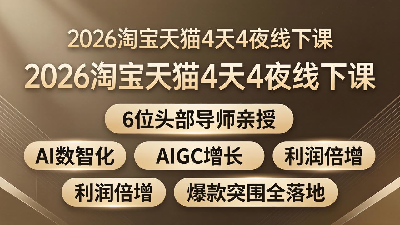 2026淘宝天猫4天4夜线下课：6位头部导师亲授，AI数智化+AIGC增长+利润倍增+爆款突围全落地-heixxmi