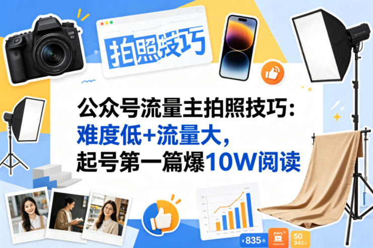 公众号流量主之拍照技巧赛道，难度低+流量大，起号第一篇就爆了10w阅读-heixxmi